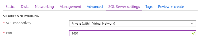 Screenshot der Sicherheit für SQL-VMs im Azure-Portal.