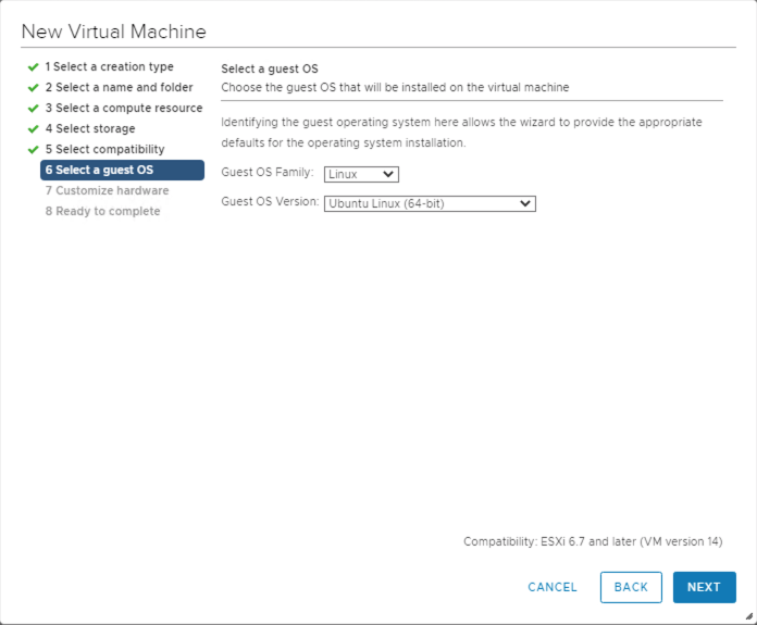 Screenshot: Familie und Version des Gastbetriebssystems, das auf der VM installiert werden soll