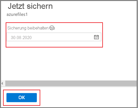 Screenshot der Option zum Beibehalten des Sicherungsdatums