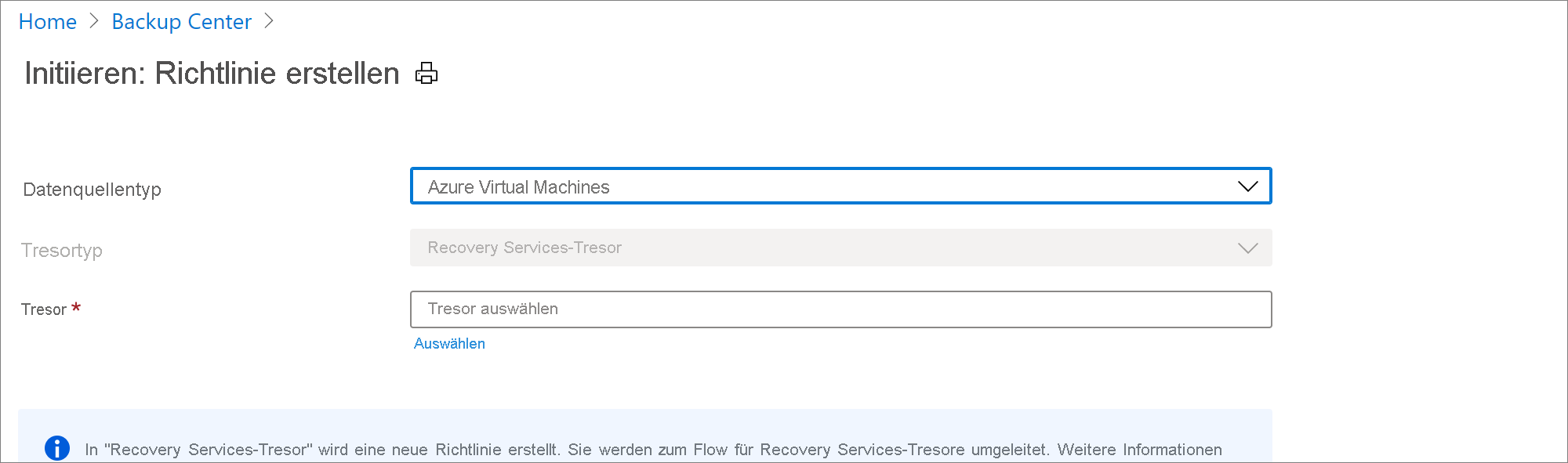 Auswählen der Datenquelle für die Richtlinie für eine VM-Sicherung