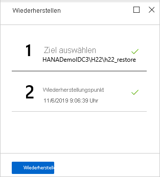 Screenshot des Menüs „Wiederherstellen“ für die Auswahl eines bestimmten Wiederherstellungspunkts.