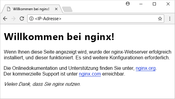 NGINX-Website wird nun ordnungsgemäß geladen.