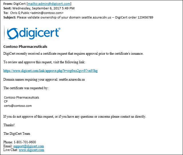 Screenshot der E-Mail-Adresse für die Domänenvalidierung