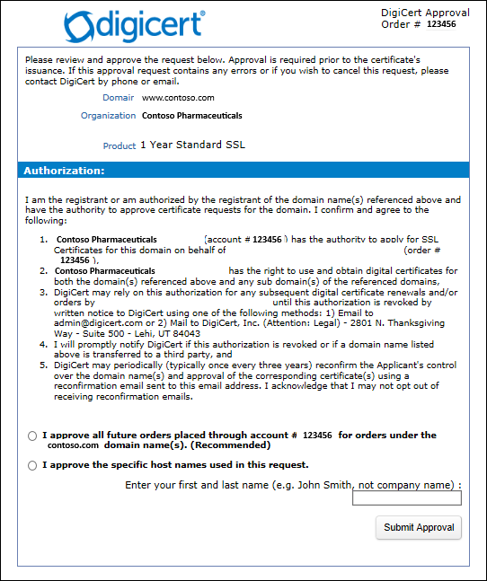 Screenshot des Formulars für die Domänenvalidierung