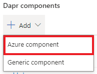 Ein Screenshot des Dropdownmenüs zum Auswählen von „Azure-Komponente“.