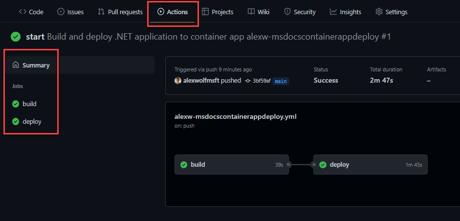 Screenshot der GitHub Actions.