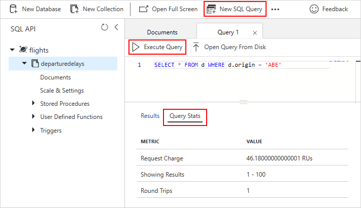 Screenshot einer Anforderungsgebühr für eine SQL-Abfrage im Azure-Portal.