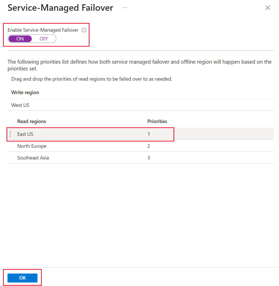 Screenshot Menü „Dienstseitig verwaltetes Failover“ im Portal.