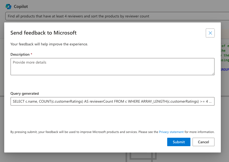 Screenshot des Microsoft Copilot-Feedbackformulars