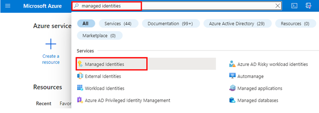 Screenshot: Verwaltete Identitäten im Azure-Portal