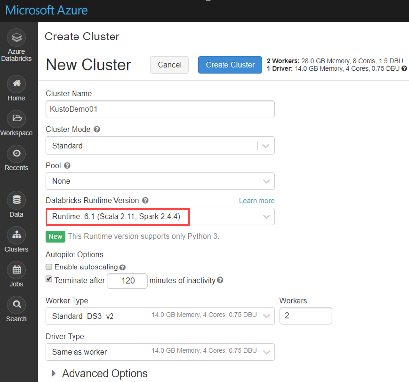 Databricks-Clustereinstellungen