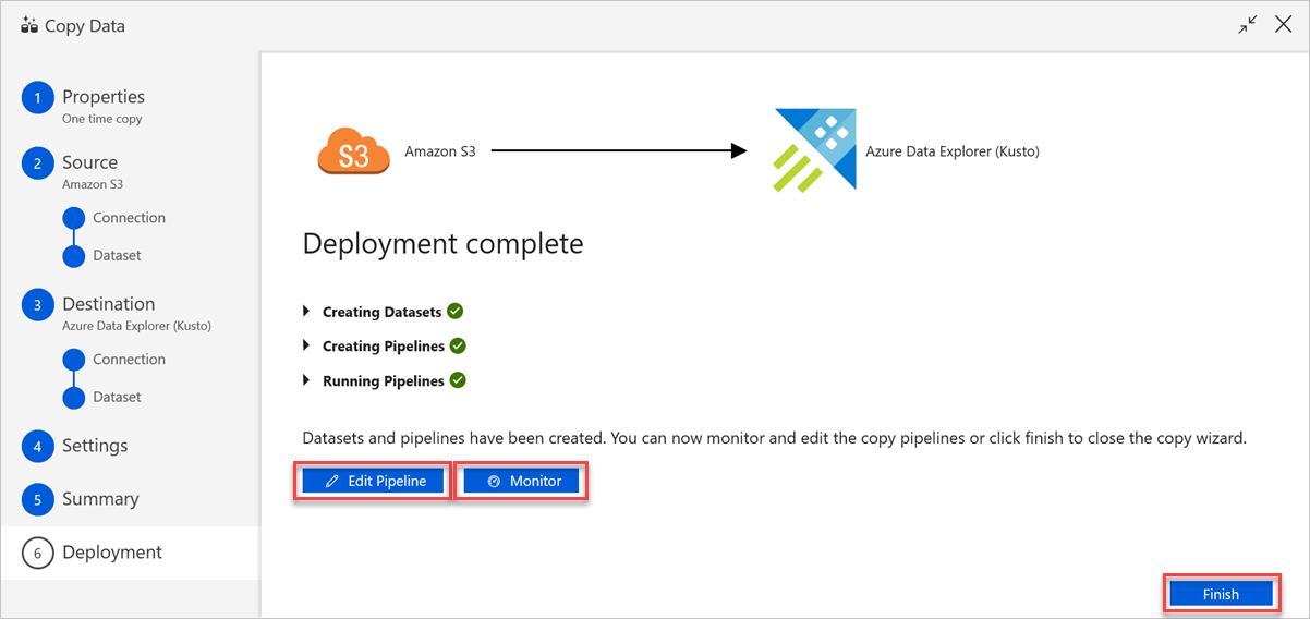 Bereich „Deployment complete“ (Bereitstellung abgeschlossen)