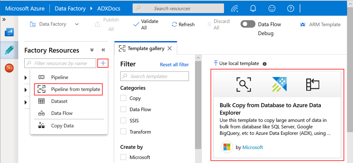 Vorlage zum Massenkopieren aus einer Datenbank in Azure Data Explorer