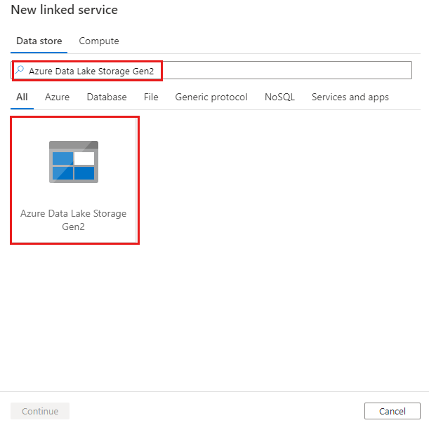 Wählen Sie den Azure Data Lake Storage Gen2-Connector aus.