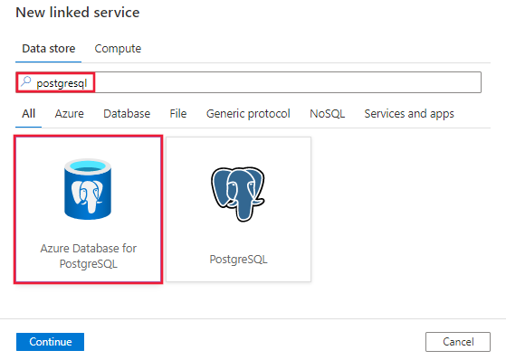 Wählen Sie den Azure Database for PostgreSQL-Connector aus.