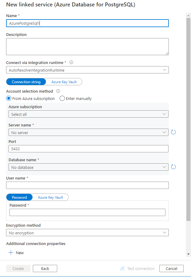 Konfigurieren Sie einen mit Azure Database for PostgreSQL verknüpften Dienst.