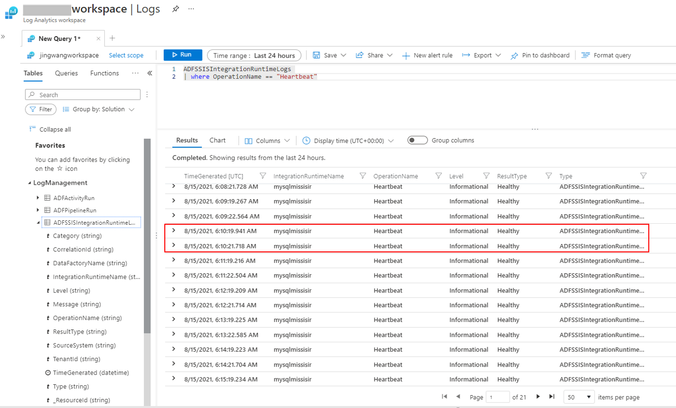 Abfragen von SSIS IR-Heartbeats in Log Analytics