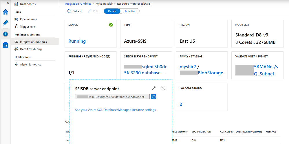 Überwachen Ihrer Azure-SSIS IR – Kachel „SSISDB“