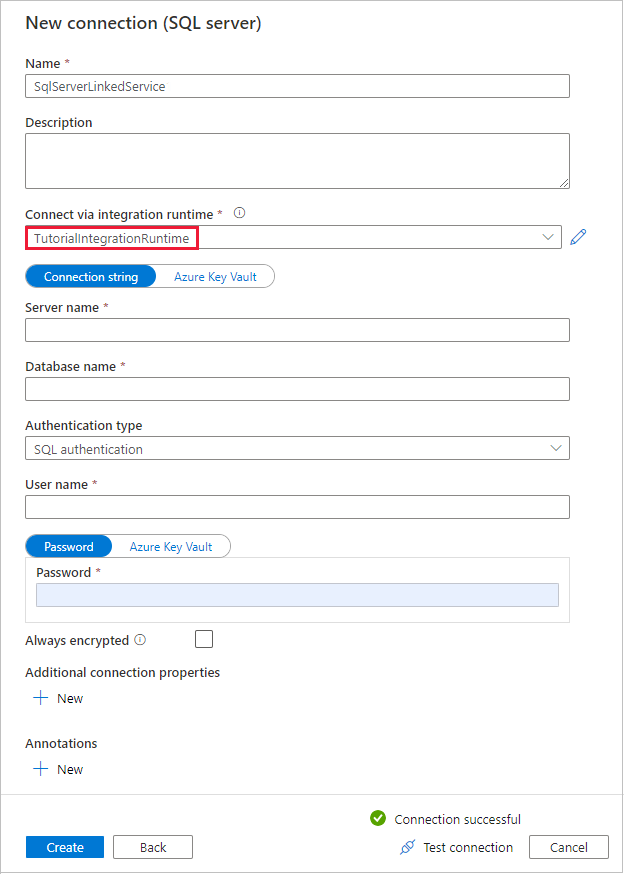 Integration Runtime ausgewählt