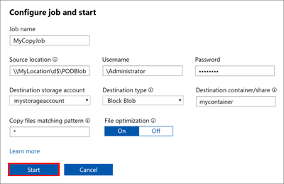 Screenshot: Position der Schaltfläche „Start“ im Dialogfeld „Auftrag konfigurieren und starten“