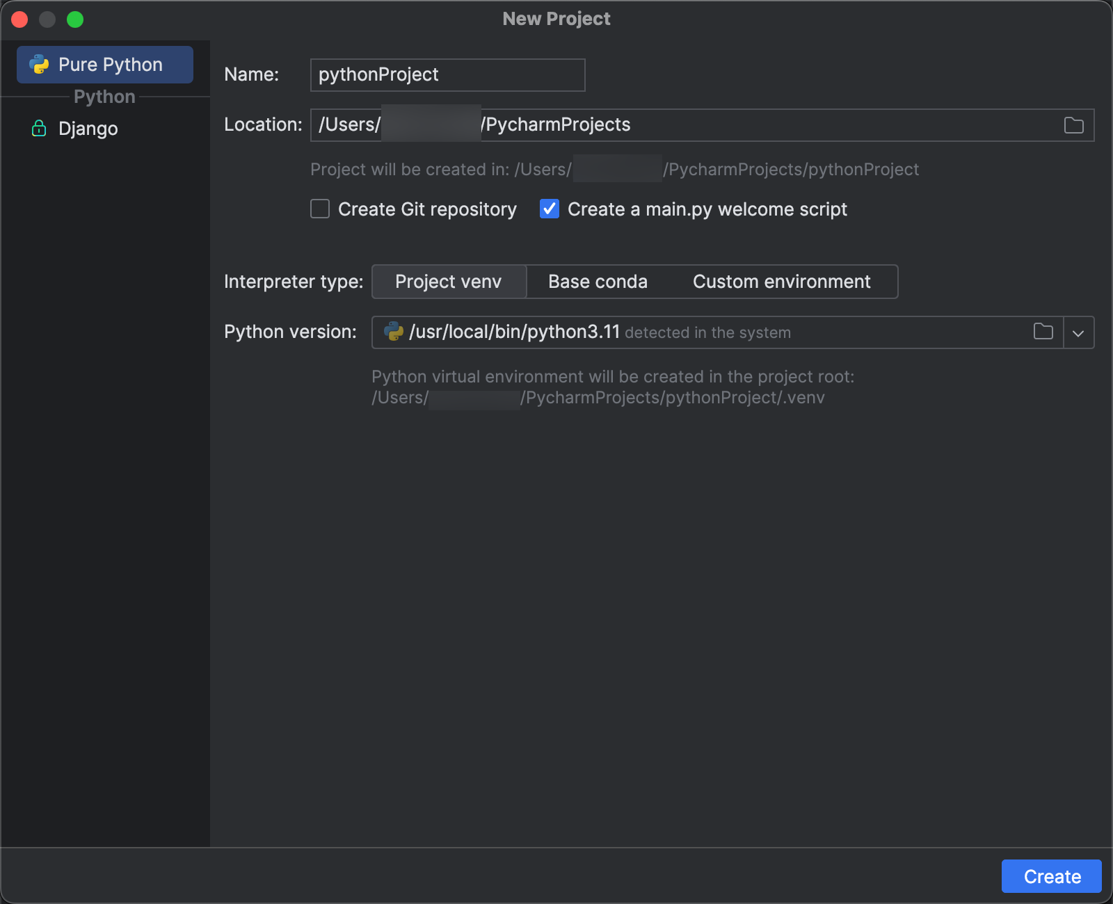 Erstellen des PyCharm-Projekts