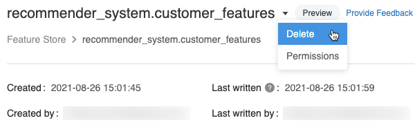 Auswählen des Befehls „Löschen“ aus dem Dropdownmenü