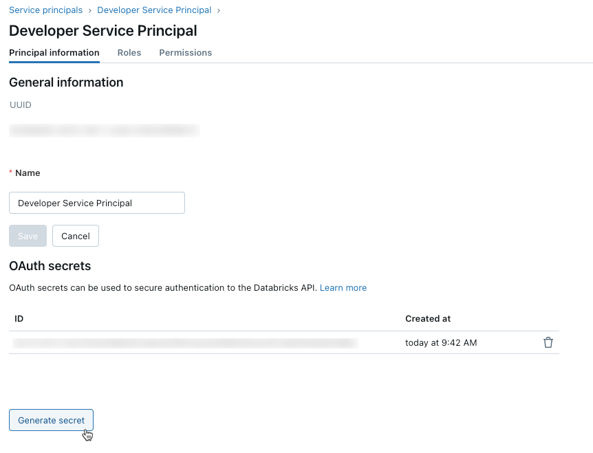 OAuth-Schlüssel aus dem Arbeitsbereich generieren