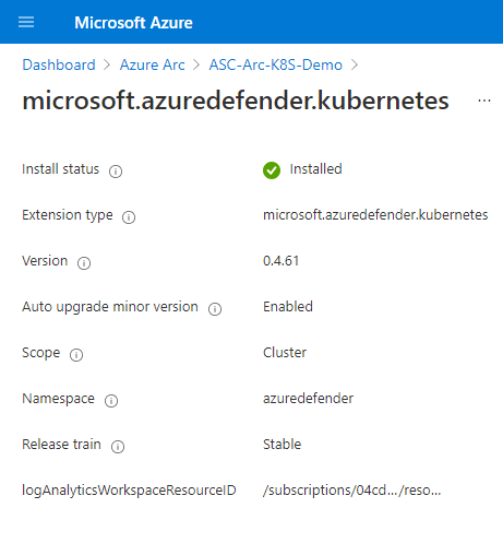 Vollständige Details einer Azure Arc-Erweiterung in einem Kubernetes-Cluster.