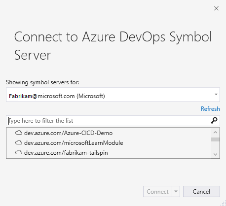 Herstellen einer Verbindung mit dem Azure DevOps-Symbolserver