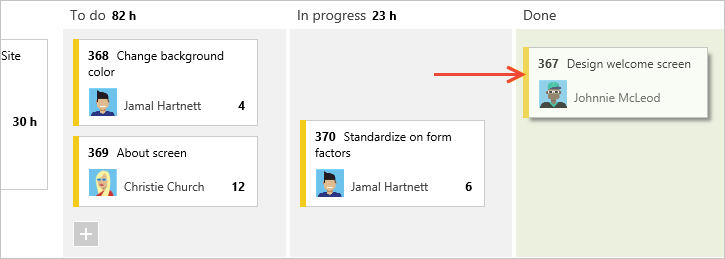 Taskboard, Arbeitselement verschieben