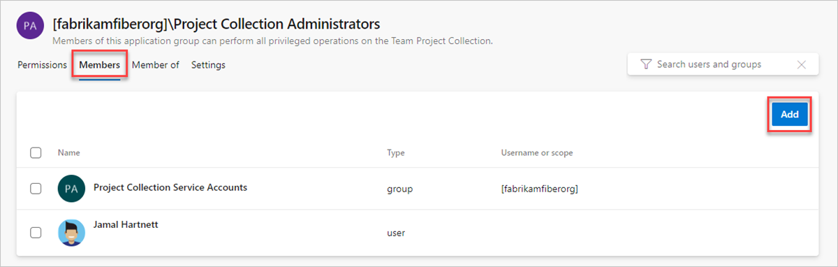 Wählen Sie Mitglieder und dann Hinzufügen aus.
