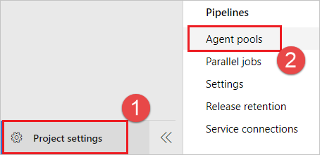 Navigieren zu Ihrem Projekt und Auswählen von „Projekteinstellungen“ > „Agentpools“ (2020)