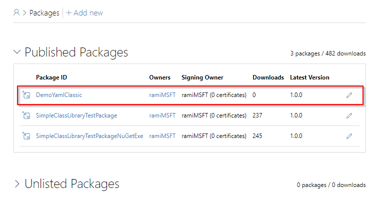 Screenshot: Veröffentlichte Pakete auf nuget.org