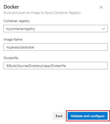 Screenshot: Konfigurieren einer Docker-Pipeline, um ein Image in Azure Container Registry zu erstellen und zu veröffentlichen