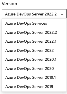 Screenshot zum Auswählen einer Version aus der Azure DevOps-Inhaltsversionsauswahl.