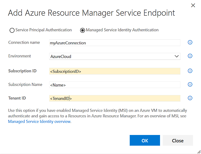 Azure Resource Manager Service Endpoint-Dialogfeld hinzufügen