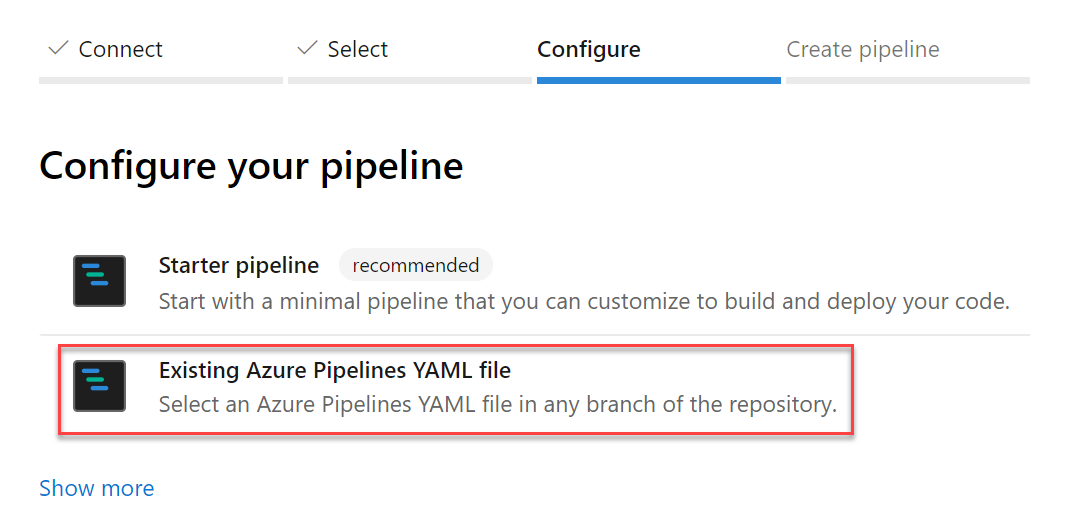 Erstellen Sie Pipelines aus einer vorhandenen YAML-Datei in einem beliebigen Branch oder Pfad.