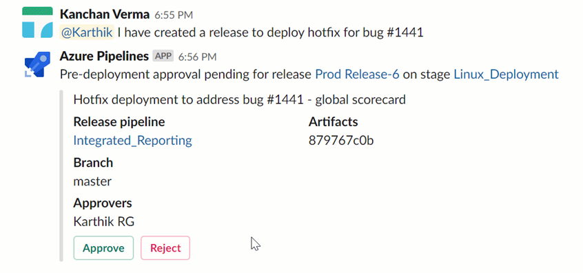 Genehmigen von Azure Pipelines-Bereitstellungen aus Slack.