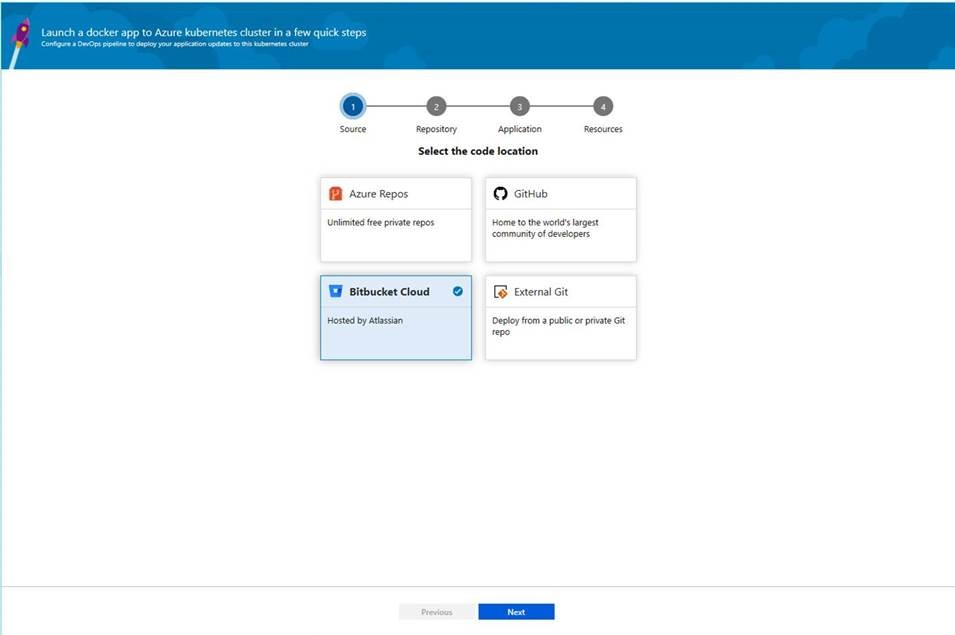 Unterstützung für Bitbucket-Repositories im Deployment Center für AKS und Web-App für Container.