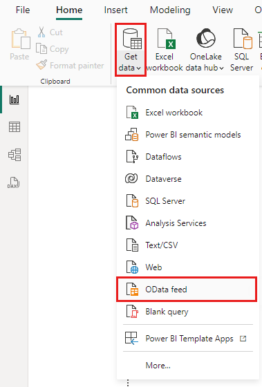 Screenshot des Power BI OData-Feedbefehls.