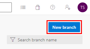 Screenshot: Schaltfläche „Neuer Branch“ auf der Azure DevOps-Repositoryseite.