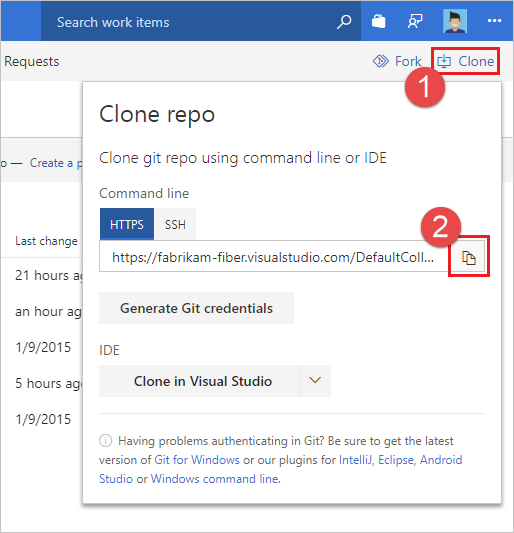 Suchen der Klon-URL für Ihr Git-Repository in Azure Repos