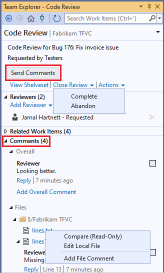 Screenshot der Reaktion auf einen Code Review.