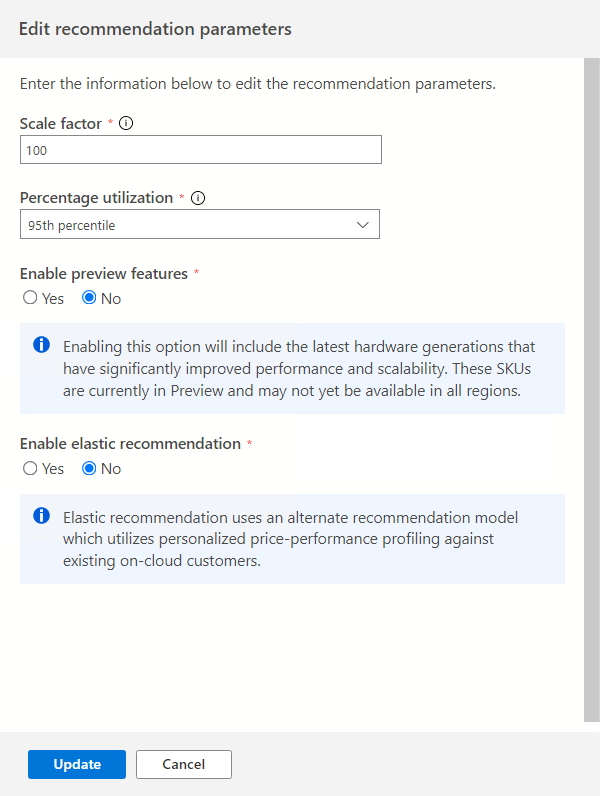 Screenshot: unterschiedliche Empfehlungsparameter