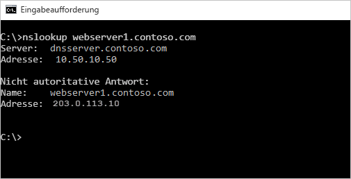 Screenshot: „nslookup“ in „cmd“ für öffentliche IP-Adressen