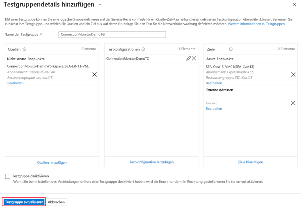 Screenshot: Konfigurieren eines Details von „Testgruppendetails hinzufügen“