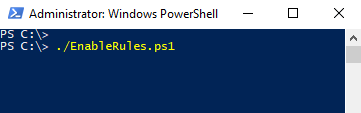 Screenshot: Ausführen des Skripts zum Aktivieren von Regeln im PowerShell-Fenster