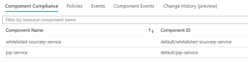 Screenshot der Registerkarte „Komponentenkonformität“ und Konformitätsdetails für eine Zuweisung im Ressourcenanbietermodus