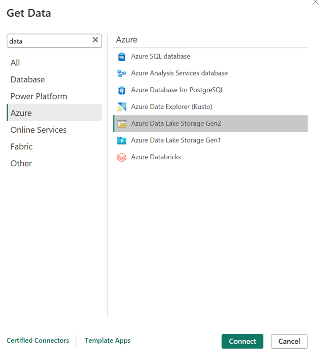 Screenshot des ADLSGen 2-Connectors.