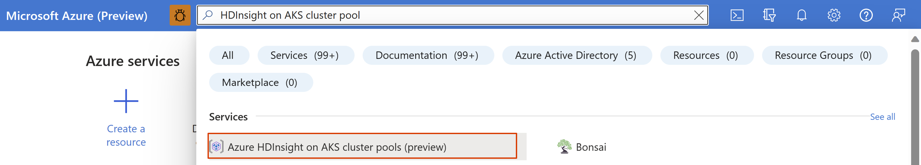 Screenshot: Suchleiste im Azure-Portal.